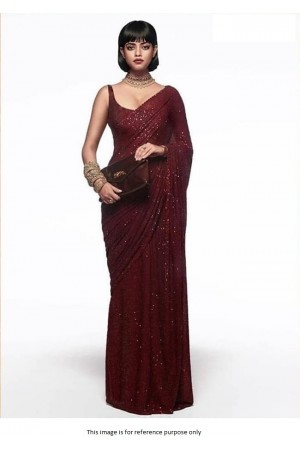 Bollywood Sabyasachi Inspired maroon georgette sequin saree