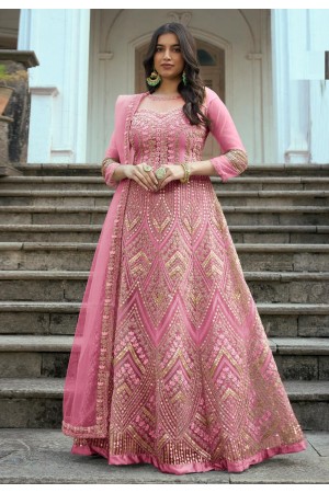 Net long Anarkali suit in Pink colour 1002B