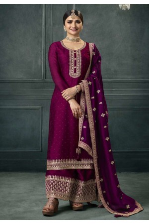 Prachi desai Silk georgette pakistani suit in purple colour 63874