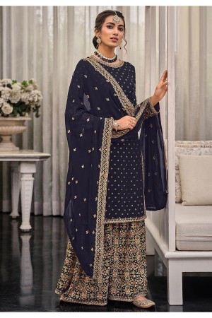 Georgette palazzo suit in Navy blue colour 1448E