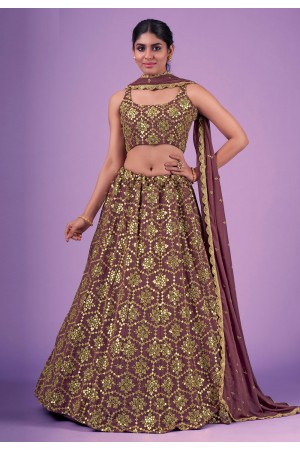 Georgette circular lehenga choli in Wine colour 39003