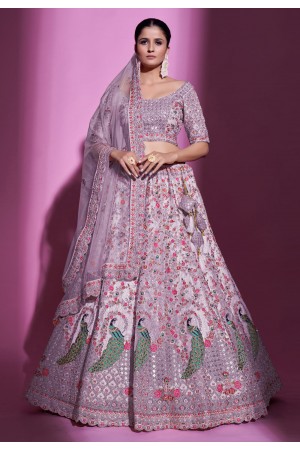 Soft net a line lehenga choli in Light purple colour 34021