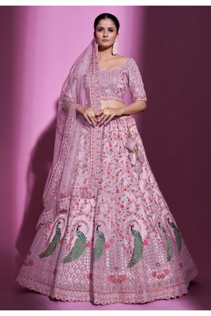 Soft net a line lehenga choli in Pink colour 34022