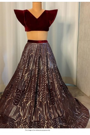 Bollywood Model Maroon Silk sequins wedding lehenga