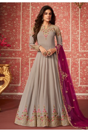 Beige georgette embroidered abaya style anarkali suit 8290