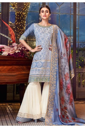 Light blue silk embroidered sharara suit 8009