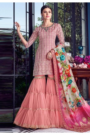 Pink silk embroidered sharara suit 8004