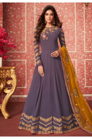 Purple georgette embroidered floor length anarkali suit 8286