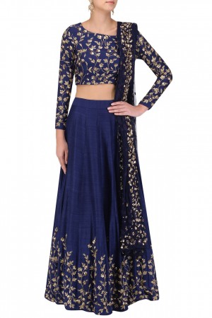 Inspired Blue banglori silk wedding lehenga