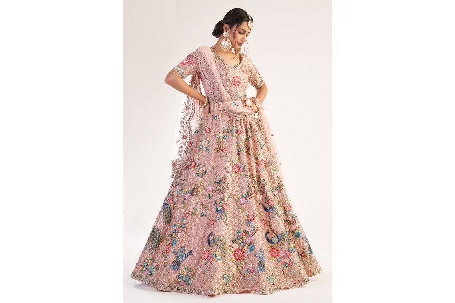 Peach Net Circular Lehenga Choli