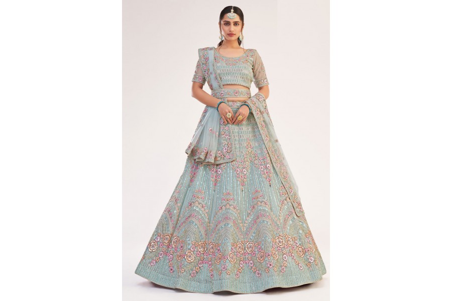 Sky Blue Net Circular Lehenga Choli