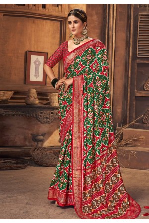 Green tussar silk printed saree 3004