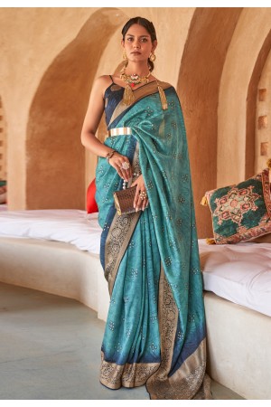 Sky blue silk saree with blouse 385