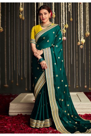 Kajal aggarwal Silk bollywood Saree in teal colour 5223