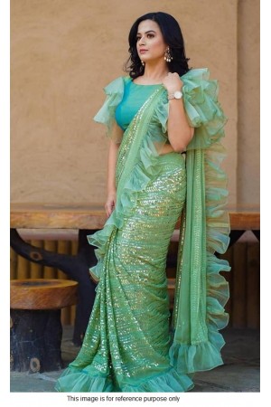 Bollywood model Green georgette sequins saree
