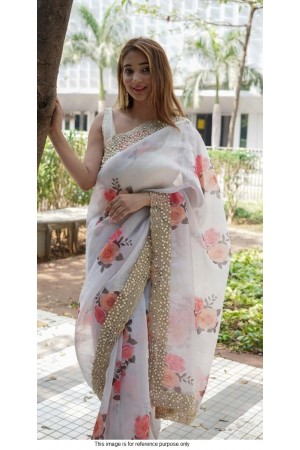 Bollywood model white organza silk saree