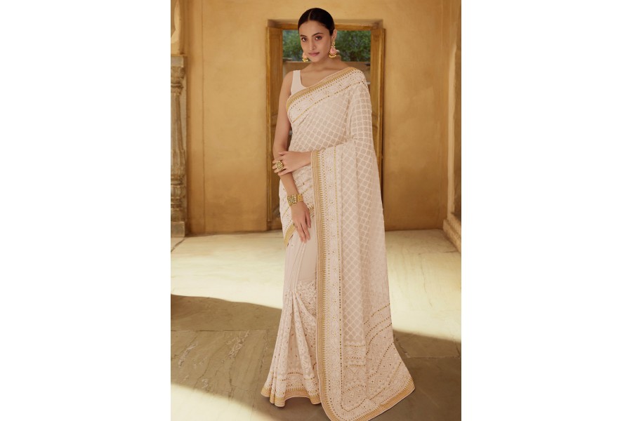 Peach Georgette Festival Wear Saree 6216