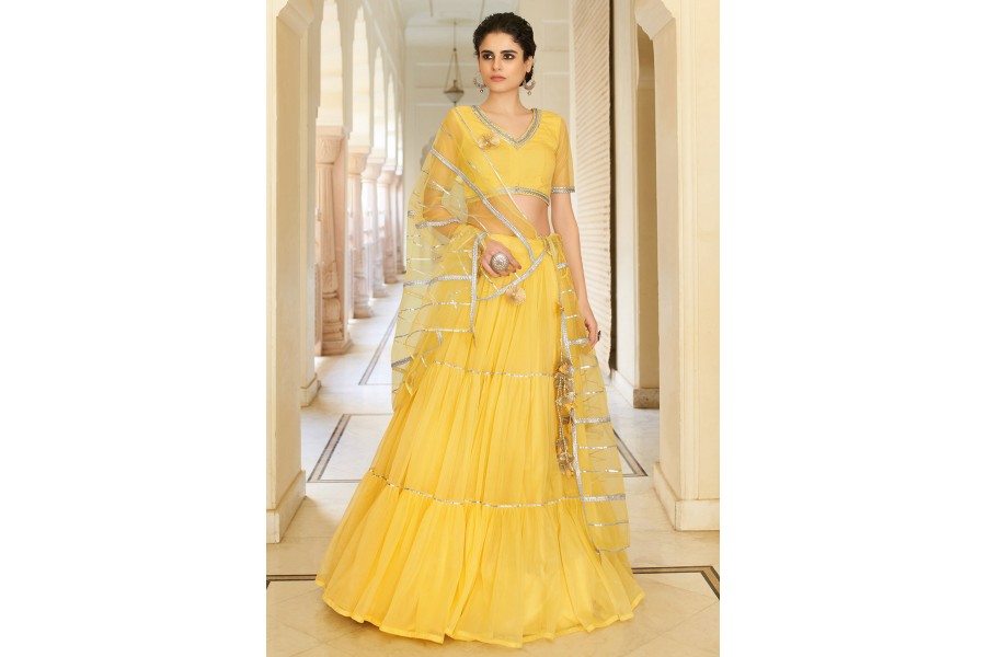 Yellow Net Frilled Lehenga Choli 1004