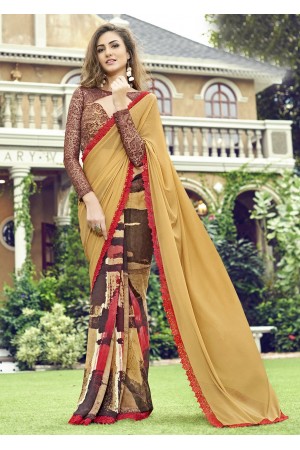 Beige Colored Printed Chiffon Georgette Festive Saree 2104