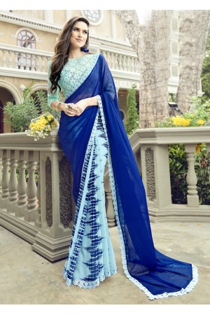 SkyBlue Colored Printed Chiffon Georgette Officewear Saree 2101