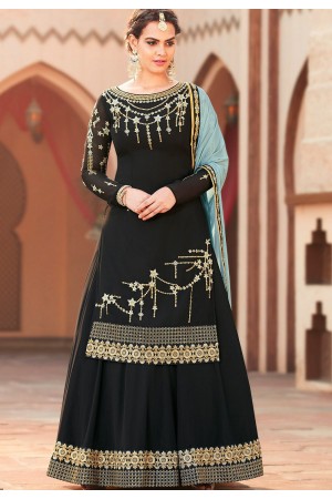 black georgette embroidered palazzo style pakistani suit 4005