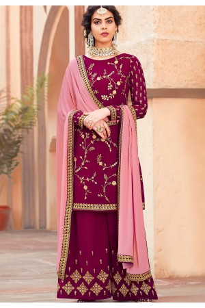 magenta georgette embroidered palazzo style pakistani suit 4001