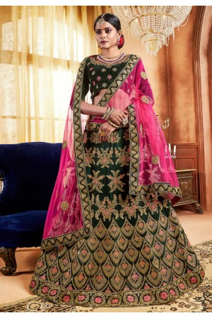 green velvet circular lehenga choli 3005