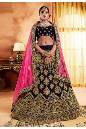 navy blue velvet circular lehenga choli 3002