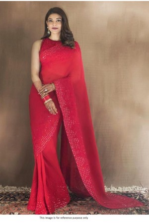 Bollywood Kajal agrawal inspired red sequins saree
