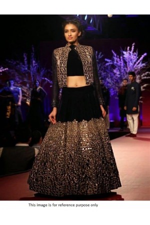 Bollywood model black velvet mirror work lehenga