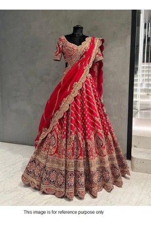 Bollywood model red tapeta silk wedding lehenga