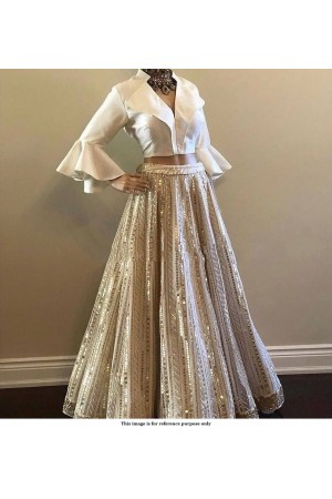 Bollywood model white Tafetta silk wedding lehenga