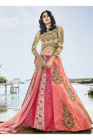 Cream and pink silk wedding lehenga