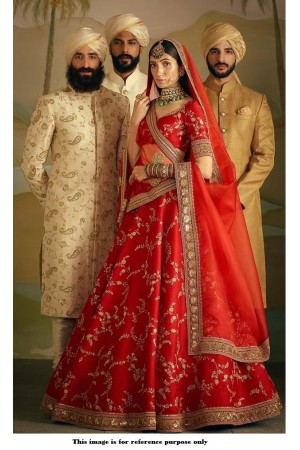 Bollywood Sabyasach Inspired red Banarasi silk lehenga