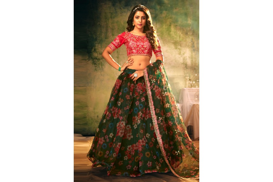 Green Organza Circular Lehenga Choli A