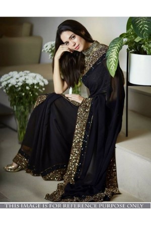 Bollywood model Black georgette sequins saree