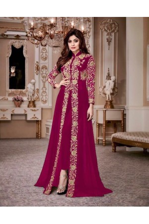 Shamita Shetty magenta color party wear anarkali kameez