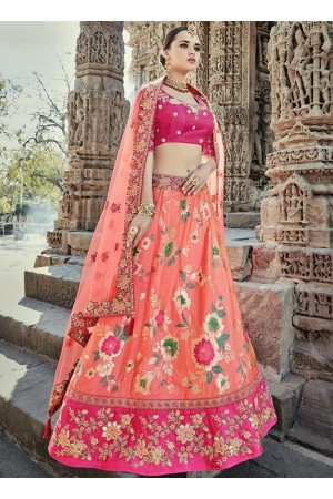 Peach and dark pink wedding lehenga