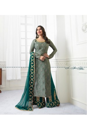 Sophie Choudry Grey and Teal color georgette designer palazzo salwar kameez