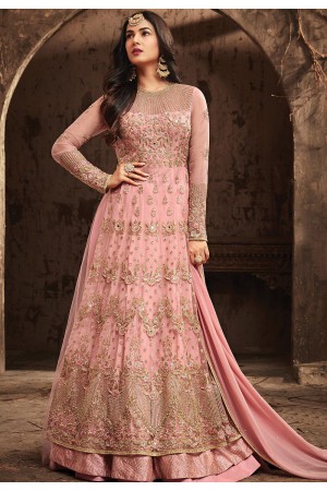 Sonal Chauhan Pink Net party wear anarkali kameez