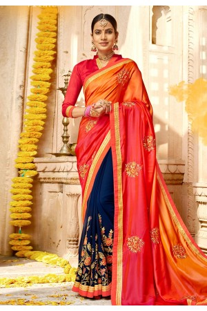 Magenta georgette embroidered festival wear saree 3970