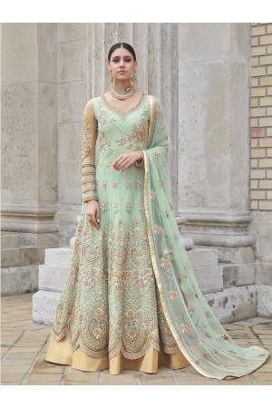 Fresh Green color net party wear anarkali