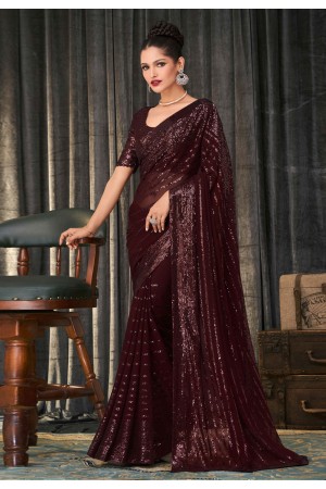 Wine georgette saree with blouse 2311