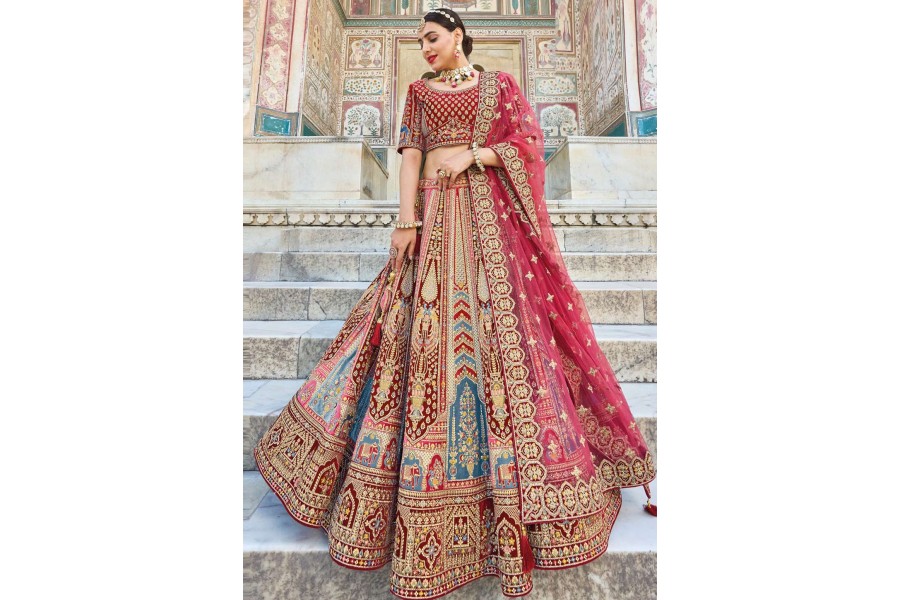 Banarasi Silk Bridal Lehenga Choli In Maroon Colour 116