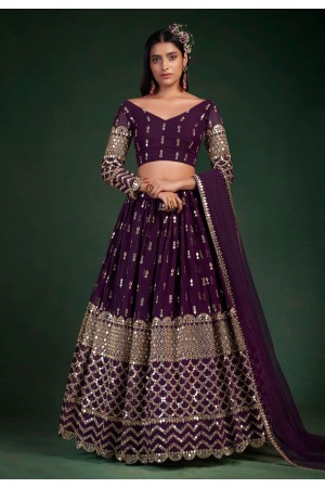 Georgette a line lehenga choli in Purple colour 30002