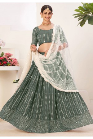 Green georgette a line lehenga choli in Camo colour 8004