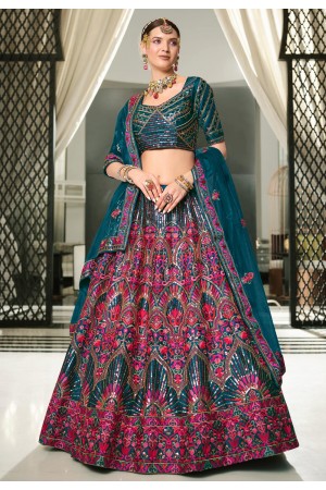 Silk a line lehenga choli in Teal colour 2141