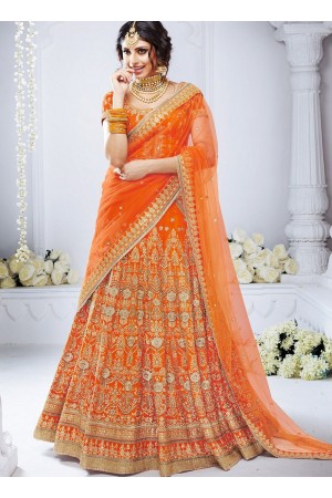 Orange color bhagalpuri silk wedding lehenga