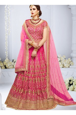 Pink color taffeta silk wedding lehenga choli