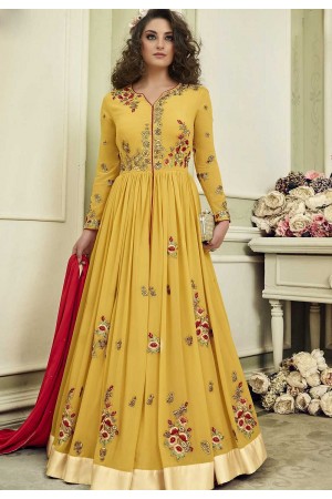 Yellow color wedding anarkali suit